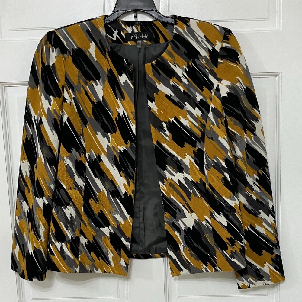 Kasper Women's Abstract Brushstroke Open-Front Blazer in Mustard, Black & White